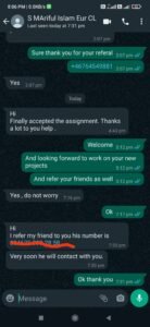 WhatsApp review from an academic client thanking for timely thesis assistance