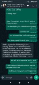 WhatsApp testimonial from a PhD client expressing satisfaction with research assistance
