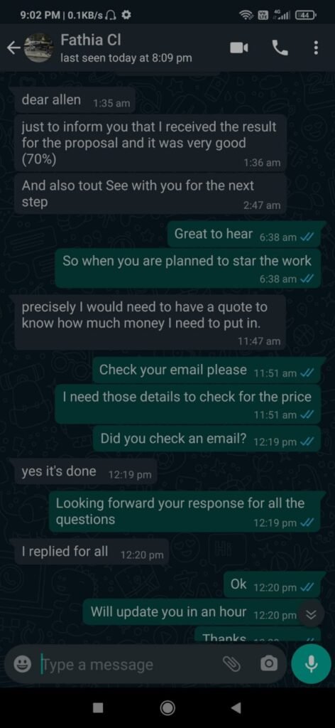 Real PhD client WhatsApp testimonial after successful dissertation submission